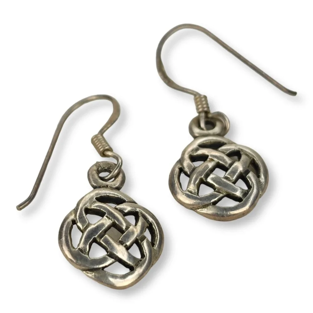 M Dangle Earrings Sterling Silver 925 OS Silver Vintage Celtic Knot Signed M